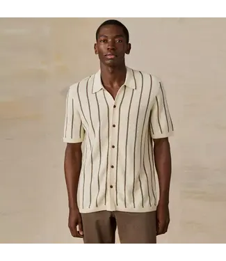 Faherty Brand SS Sweater Shirt- Cream Walnut Stripe