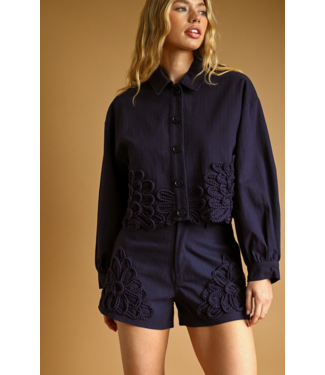 Floral Detail Jacket- Navy