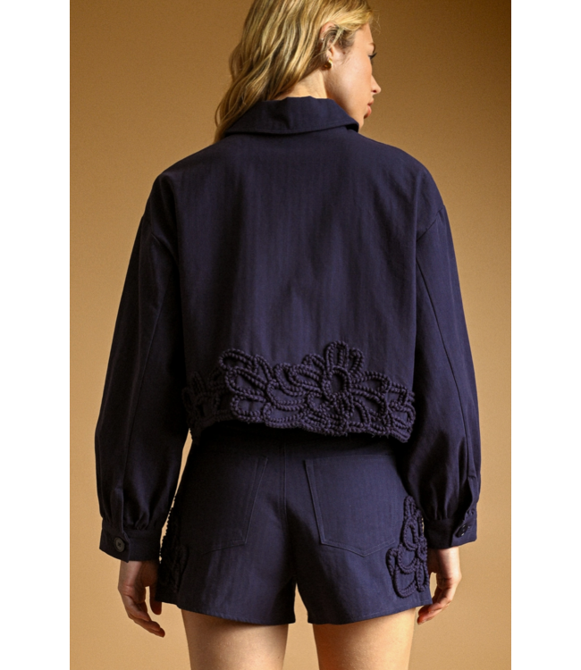 Floral Detail Jacket- Navy