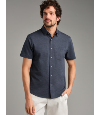 Rhone Apparel Commuter Seersucker Collared Camp Shirt- Navy Chambray