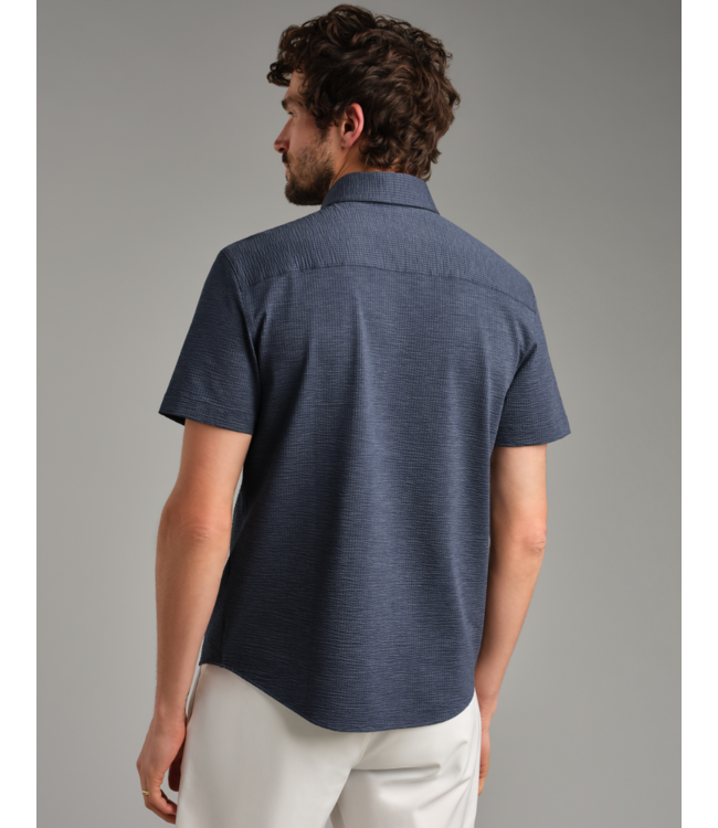Commuter Seersucker Collared Camp Shirt- Navy Chambray