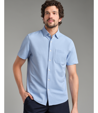 Rhone Apparel Commuter Seersucker Collared Camp shirt- Light Blue