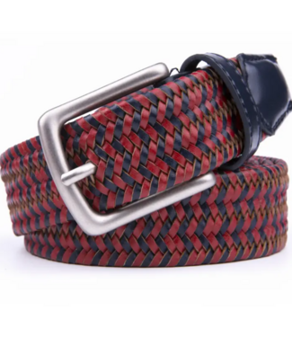 Leather Braided Belt- Red/Navy
