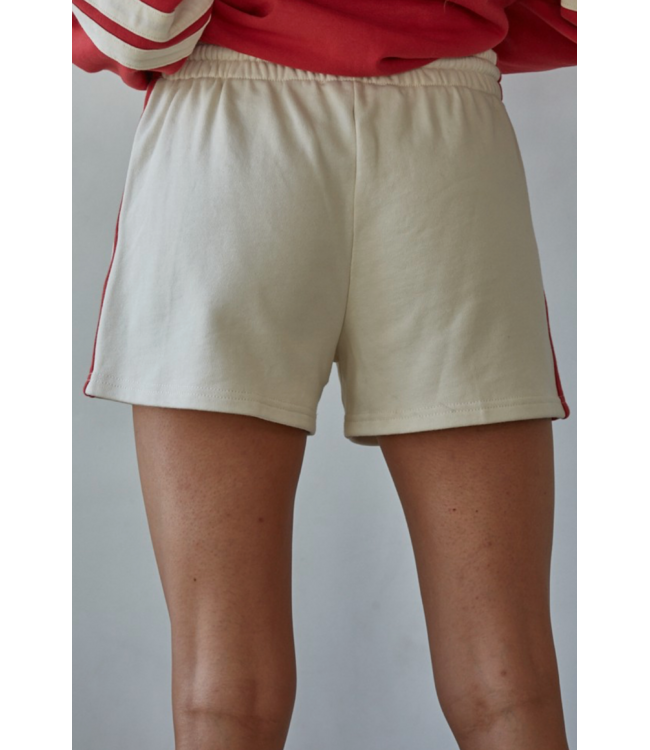 French Terry Shorts- Cream/Red
