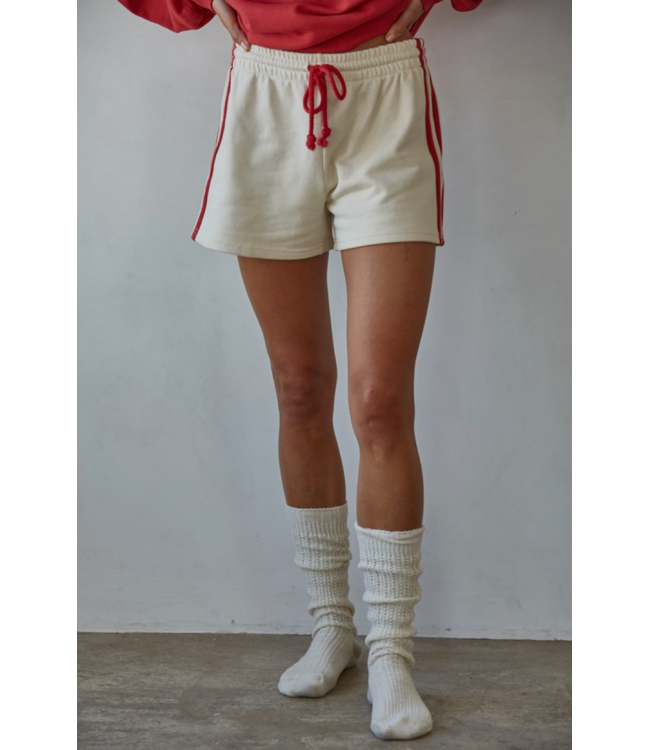 French Terry Shorts- Cream/Red