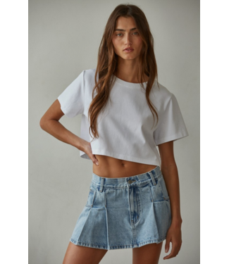 Cropped Round Neck Short Sleeve- White