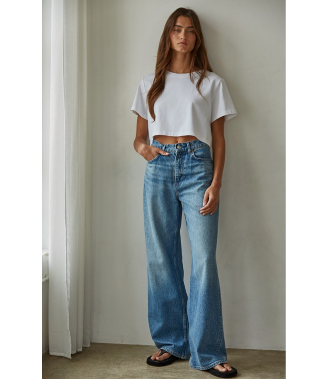 Cropped Round Neck Short Sleeve- White