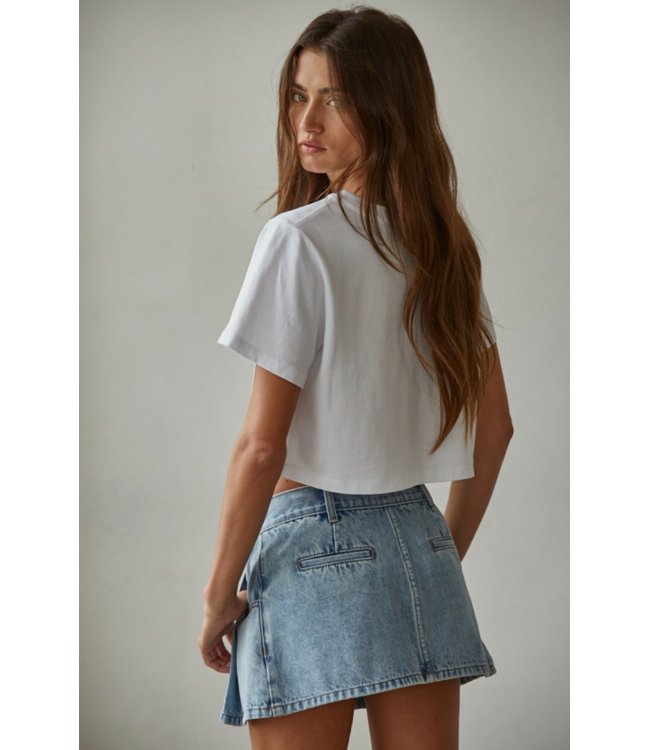 Cropped Round Neck Short Sleeve- White