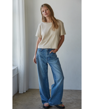 Cropped Round Neck Short Sleeve- Ecru