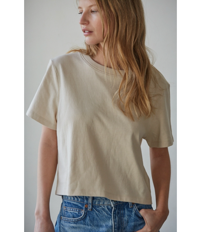 Cropped Round Neck Short Sleeve- Ecru