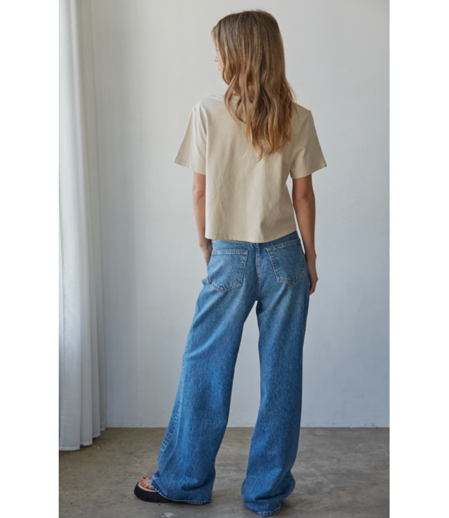 Cropped Round Neck Short Sleeve- Ecru