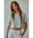 Cropped Round Neck Short Sleeve- Light Sage