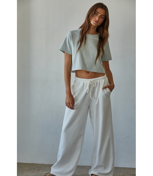Cropped Round Neck Short Sleeve- Light Sage