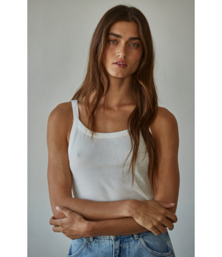 Ribbed Round Neck Tank- Off White