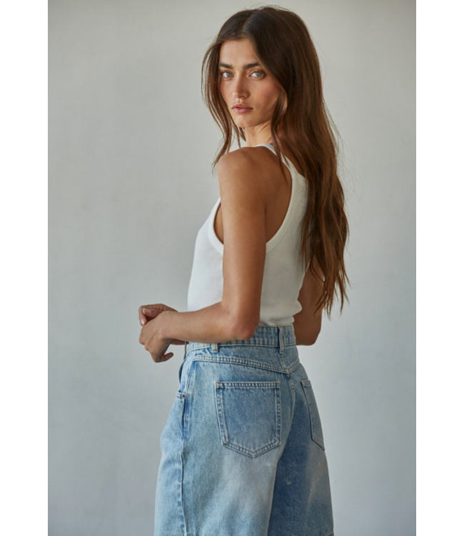 Ribbed Round Neck Tank- Off White