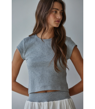 Knit Ribbed Short Sleeve- Heather Grey