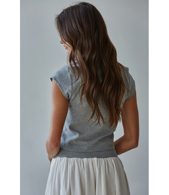 Knit Ribbed Short Sleeve- Heather Grey