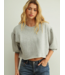 Cropped Puff Shoulder Short Sleeve- Heather Grey