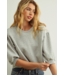 Cropped Puff Shoulder Short Sleeve- Heather Grey
