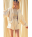 Floral Jacquard Zip Up Jacket- Ecru