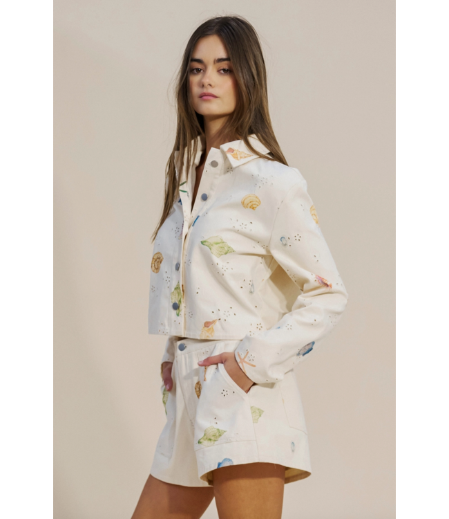 Shell & Starfish Cropped Jacket- Cream
