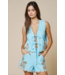 Floral Front Tie Vest- Blue/Taupe