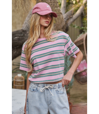 Vintage stripe Crop Tee- Pink/Green