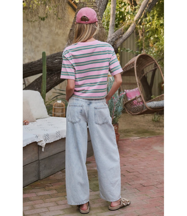Vintage stripe Crop Tee- Pink/Green