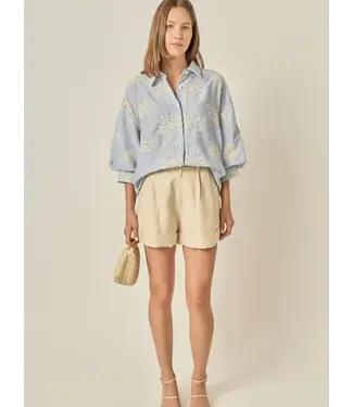 Striped Sunshine Embroidered Button Down- Blue
