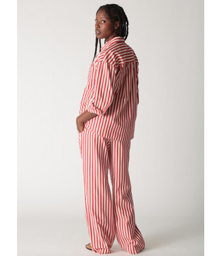 Electric & Rose Boyfriend Stripe Shirt- Cherry Red/Ivory
