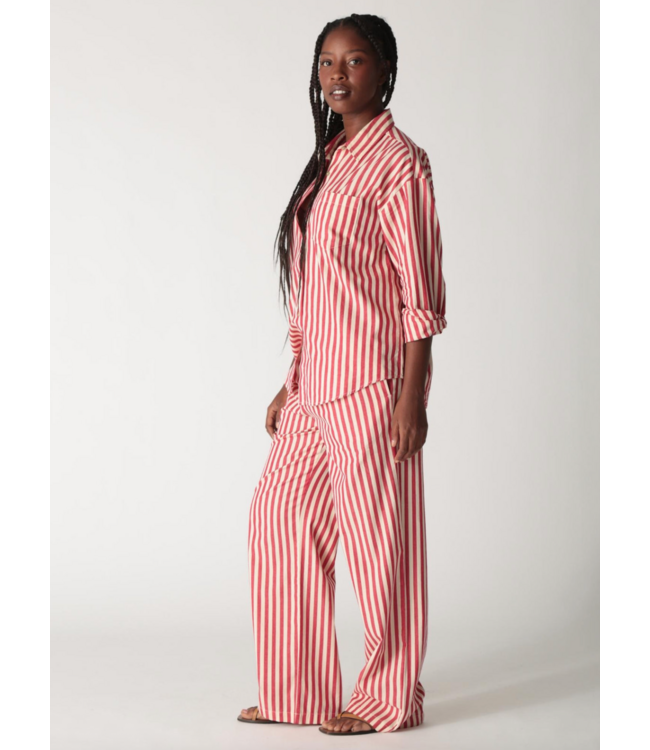 Boyfriend Stripe Shirt- Cherry Red/Ivory