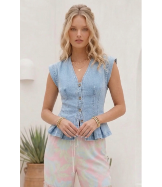 Rue Denim Button Down- Light Blue