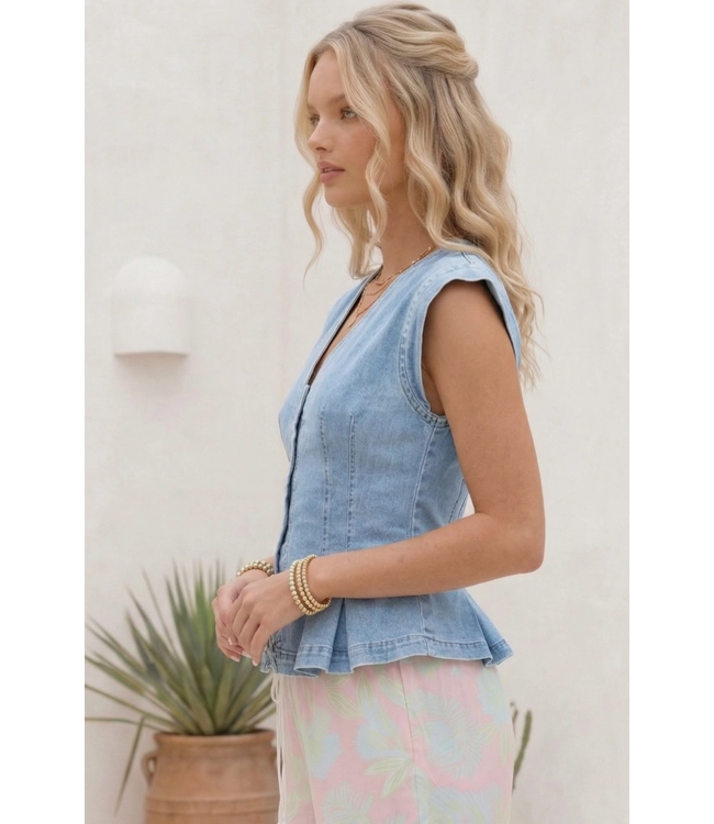 Rue Denim Button Down- Light Blue