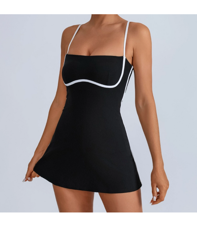 Jamison Slim Strap Tennis Dress- Black/White
