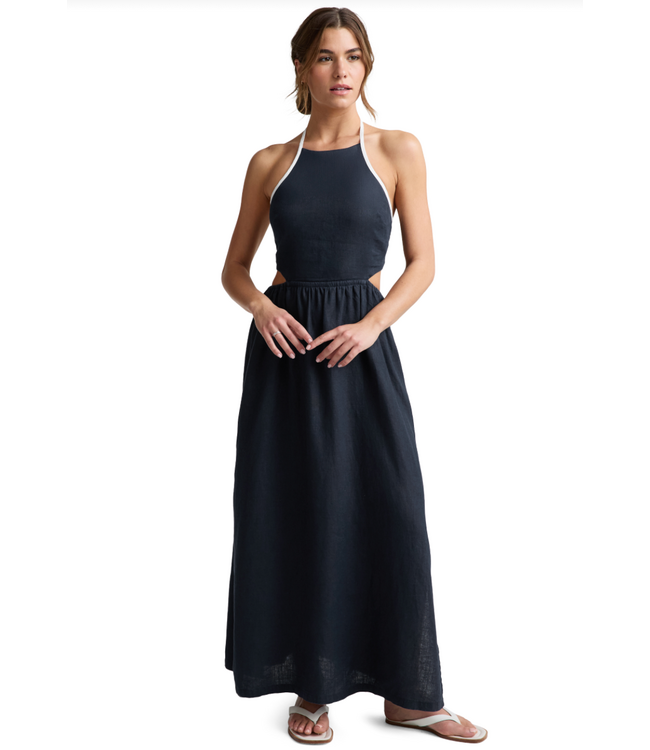 Softwash Linen Halter Dress- Nocturnal Navy