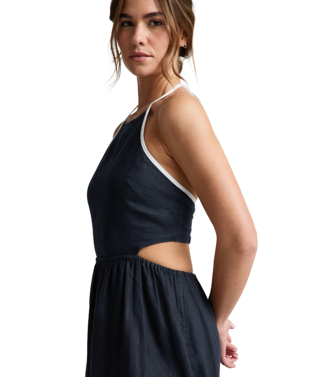 Softwash Linen Halter Dress- Nocturnal Navy