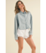 Cropped Light Wash Denim Button Down