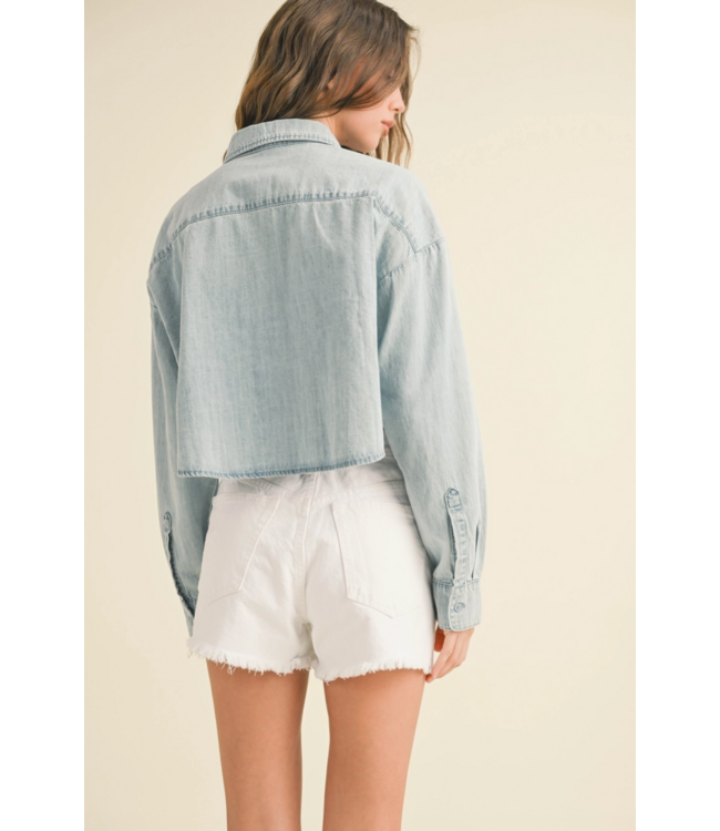 Cropped Light Wash Denim Button Down