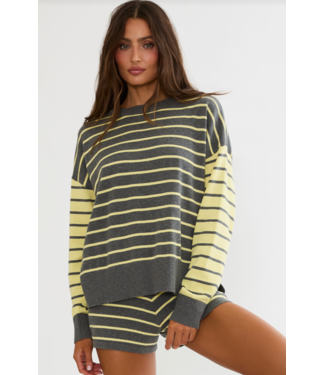 Beach Riot Callie Sweater- Butter Gray Stripe
