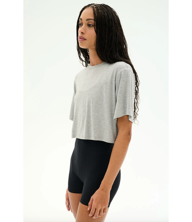 Djuna Oversized Cropped Tee- Heather Grey