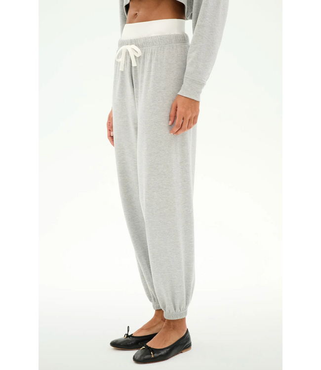 Andie Dual Waist Sweatpant- Heather Grey/White