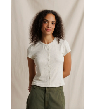 Perfectwhitetee Miriam Lux Button Down Tee- Oatmeal Ash