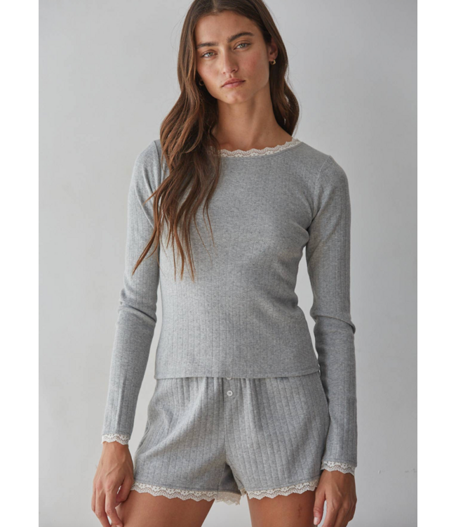 Cotton Pointelle Shorts- Grey/Ivory