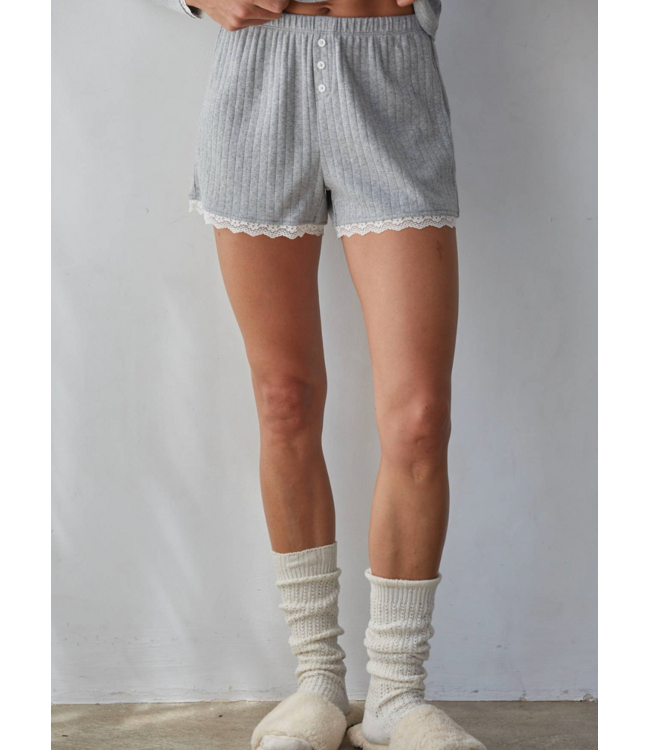 Cotton Pointelle Shorts- Grey/Ivory