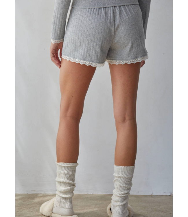 Cotton Pointelle Shorts- Grey/Ivory