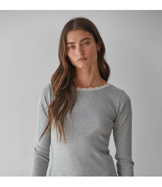 Cotton Pointelle Long Sleeve- Grey/Ivory