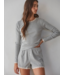 Cotton Pointelle Long Sleeve- Grey/Ivory