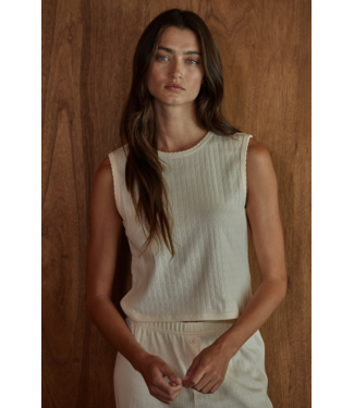 Cotton Pointelle Round Neck Tank- Cream