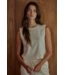 Cotton Pointelle Round Neck Tank- Cream