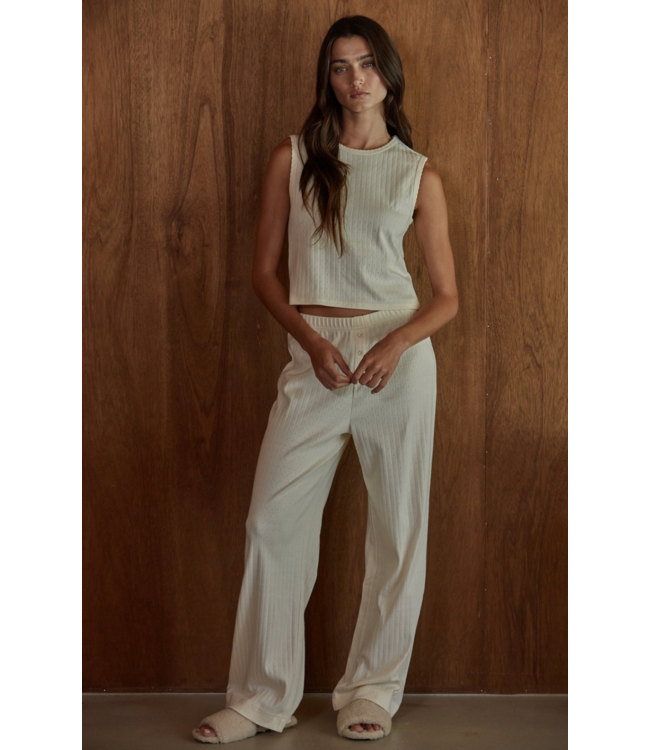 Cotton Pointelle Round Neck Tank- Cream